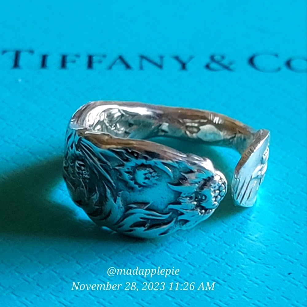 1880 Tiffany & Company Chrysanthemum Spoon Ring Handmade in Sterling Silver #18